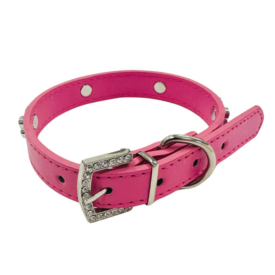 Adjustable PU Collar - Diamante Pink