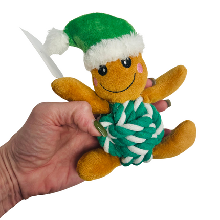 Gingerbread Man Rope Plush Christmas Dog Toy in Green or Red