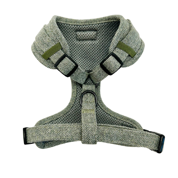 Luxury Tweed Fully Adjustable Harness in Sage Green