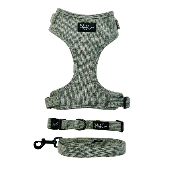 Luxury Tweed Fully Adjustable Harness in Sage Green