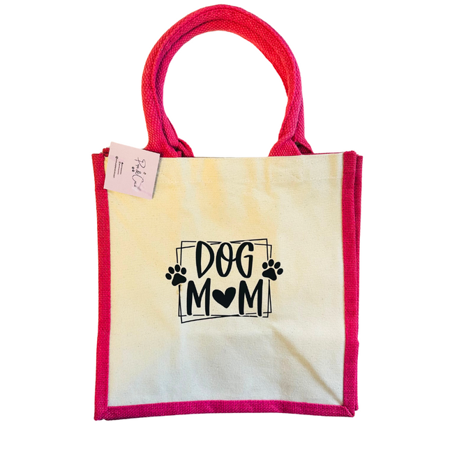 DISPLAY BAG - SLIGHTLY WORN HANDLES Dog Mum Jute Bag in Pink