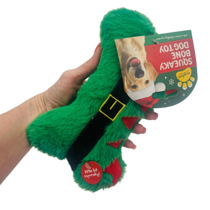 Festive Plush Christmas Bone Dog Toy