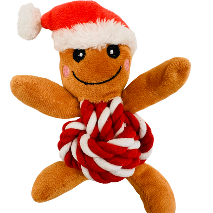 Gingerbread Man Rope Plush Christmas Dog Toy in Green or Red