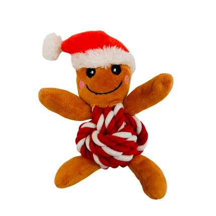 Gingerbread Man Rope Plush Christmas Dog Toy in Green or Red