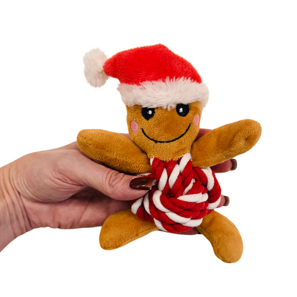 Gingerbread Man Rope Plush Christmas Dog Toy in Green or Red