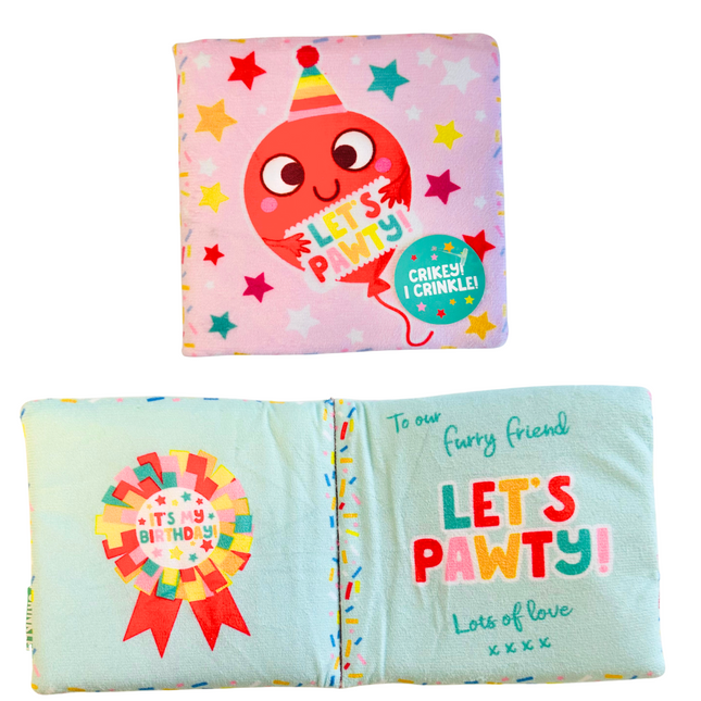 Birthday Crinkle Card Toy in Blue or Pink