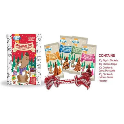 Good Boy Festive Tin For Dogs With Bags Of Treats and Toy Inside