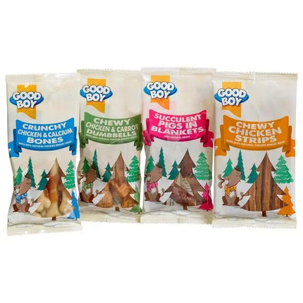 Good Boy Festive Tin For Dogs With Bags Of Treats and Toy Inside