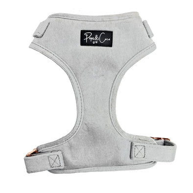 Luxury Corduroy Fully Adjustable Harness in White Grey *FREE LEAD*