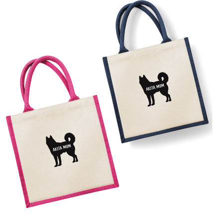 Dog Mum Jute Bag with your Dog Breed on -  in Pink or Navy - choose your dog breed.