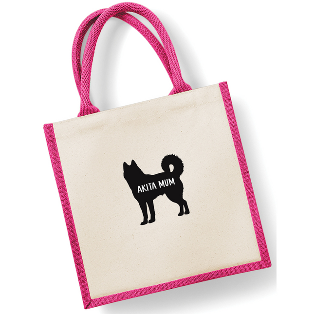 Dog Mum Jute Bag with your Dog Breed on -  in Pink or Navy - choose your dog breed.