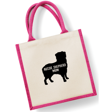 Dog Mum Jute Bag with your Dog Breed on -  in Pink or Navy - choose your dog breed.