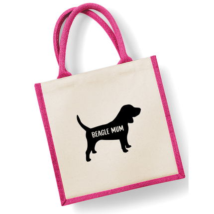 Dog Mum Jute Bag with your Dog Breed on -  in Pink or Navy - choose your dog breed.