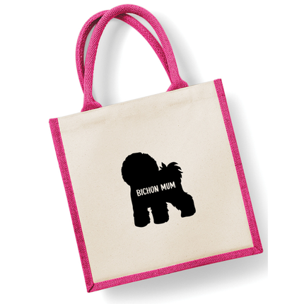 Dog Mum Jute Bag with your Dog Breed on -  in Pink or Navy - choose your dog breed.