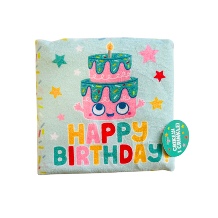 Birthday Crinkle Card Toy in Blue or Pink