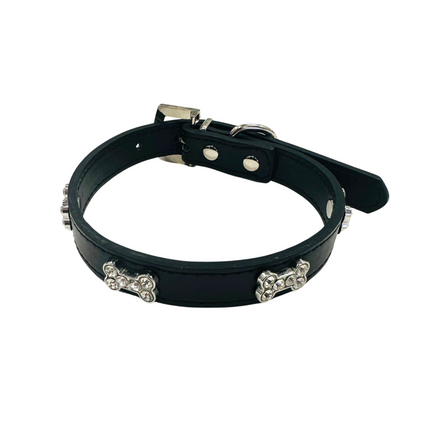 Adjustable PU Collar - Diamante Black