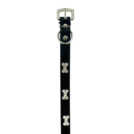 Adjustable PU Collar - Diamante Black