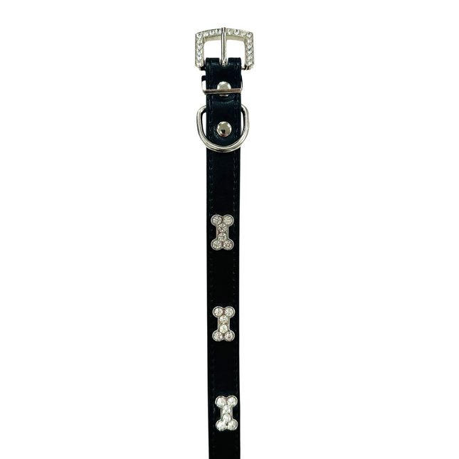 Adjustable PU Collar - Diamante Black