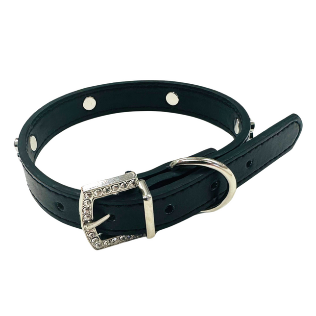 Adjustable PU Collar - Diamante Black