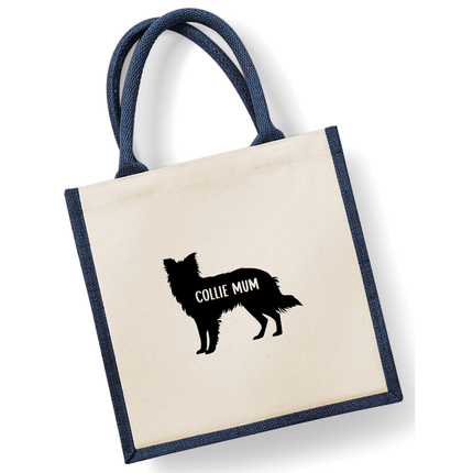 Dog Mum Jute Bag with your Dog Breed on -  in Pink or Navy - choose your dog breed.