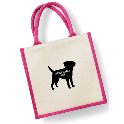 Dog Mum Jute Bag with your Dog Breed on -  in Pink or Navy - choose your dog breed.