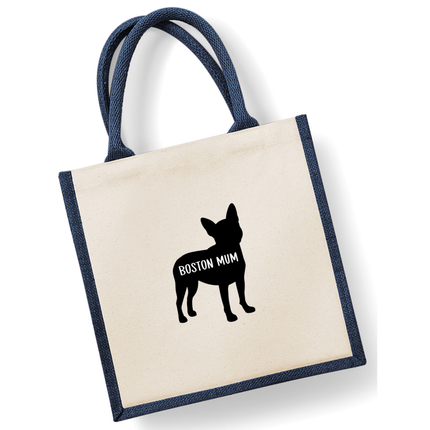 Dog Mum Jute Bag with your Dog Breed on -  in Pink or Navy - choose your dog breed.