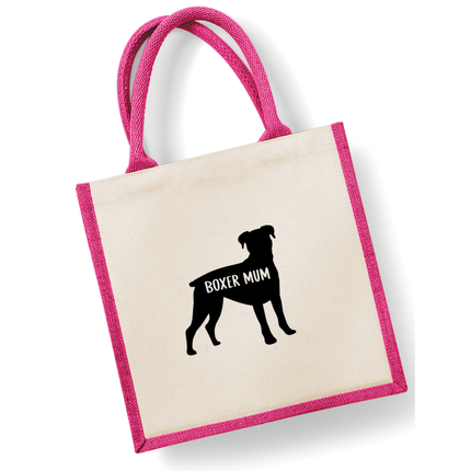 Dog Mum Jute Bag with your Dog Breed on -  in Pink or Navy - choose your dog breed.