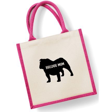 Dog Mum Jute Bag with your Dog Breed on -  in Pink or Navy - choose your dog breed.