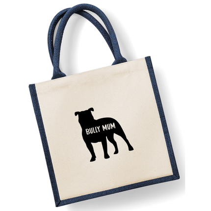 Dog Mum Jute Bag with your Dog Breed on -  in Pink or Navy - choose your dog breed.