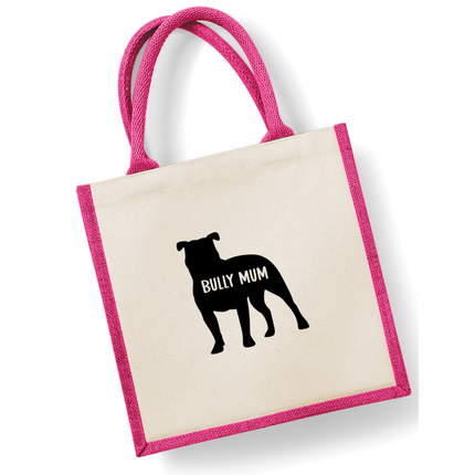 Dog Mum Jute Bag with your Dog Breed on -  in Pink or Navy - choose your dog breed.
