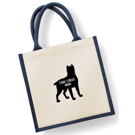 Dog Mum Jute Bag with your Dog Breed on -  in Pink or Navy - choose your dog breed.