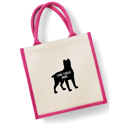 Dog Mum Jute Bag with your Dog Breed on -  in Pink or Navy - choose your dog breed.