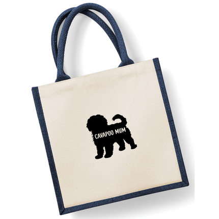 Dog Mum Jute Bag with your Dog Breed on -  in Pink or Navy - choose your dog breed.