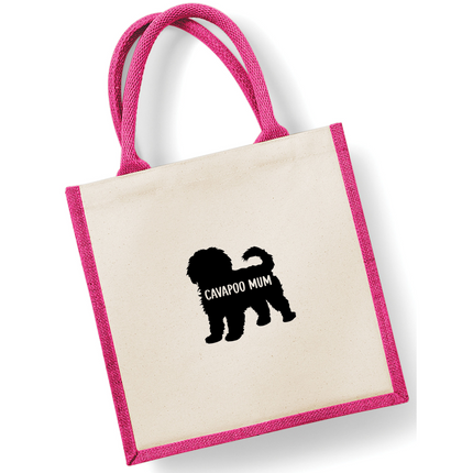 Dog Mum Jute Bag with your Dog Breed on -  in Pink or Navy - choose your dog breed.