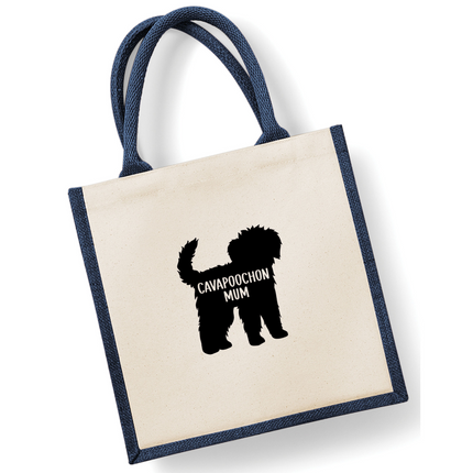 Dog Mum Jute Bag with your Dog Breed on -  in Pink or Navy - choose your dog breed.