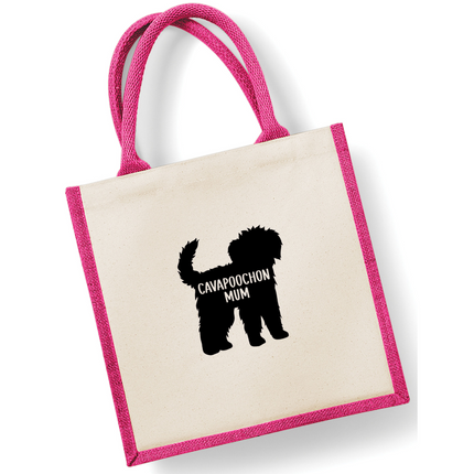 Dog Mum Jute Bag with your Dog Breed on -  in Pink or Navy - choose your dog breed.