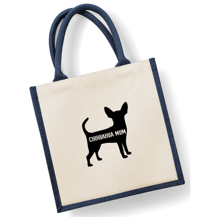 Dog Mum Jute Bag with your Dog Breed on -  in Pink or Navy - choose your dog breed.
