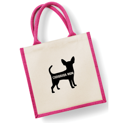 Dog Mum Jute Bag with your Dog Breed on -  in Pink or Navy - choose your dog breed.