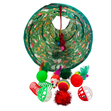 Festive Cat Toy Pack inc Tunnel