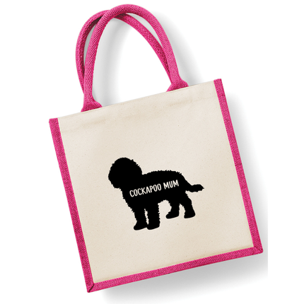 Dog Mum Jute Bag with your Dog Breed on -  in Pink or Navy - choose your dog breed.