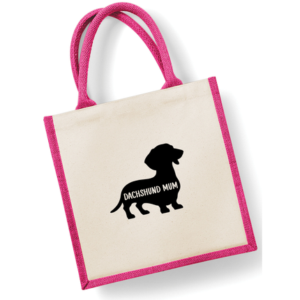 Dog Mum Jute Bag with your Dog Breed on -  in Pink or Navy - choose your dog breed.