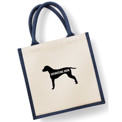 Dog Mum Jute Bag with your Dog Breed on -  in Pink or Navy - choose your dog breed.