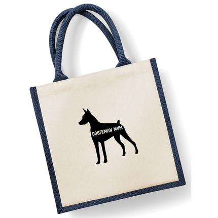 Dog Mum Jute Bag with your Dog Breed on -  in Pink or Navy - choose your dog breed.