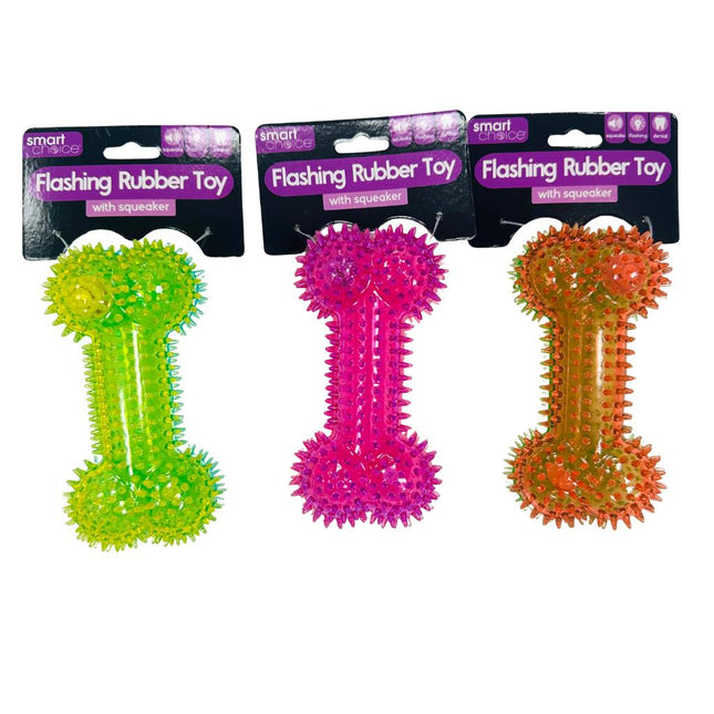 Flashing Squeaky Rubber Bone Dental Dog And Puppy Chew Toy in Various Colours