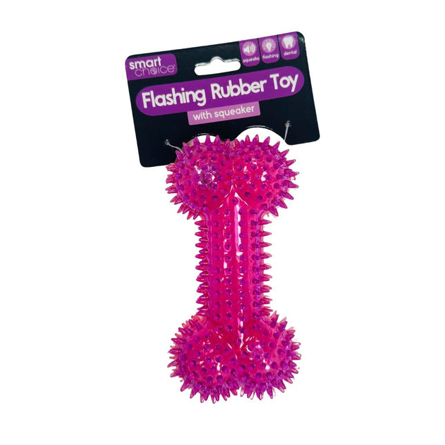 Flashing Squeaky Rubber Bone Dental Dog And Puppy Chew Toy in Various Colours