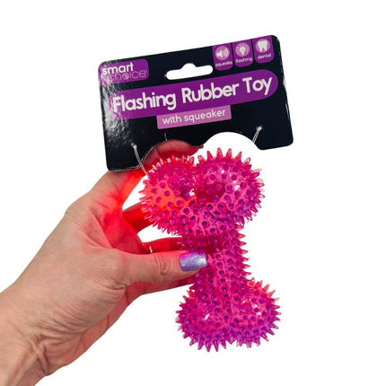 Flashing Squeaky Rubber Bone Dental Dog And Puppy Chew Toy in Various Colours
