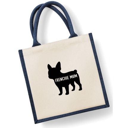 Dog Mum Jute Bag with your Dog Breed on -  in Pink or Navy - choose your dog breed.