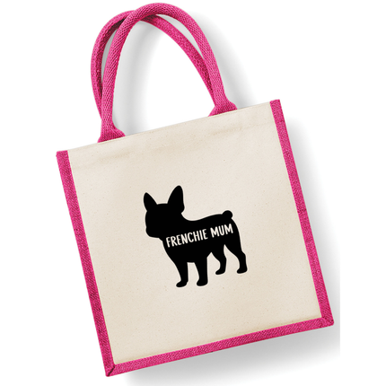 Dog Mum Jute Bag with your Dog Breed on -  in Pink or Navy - choose your dog breed.