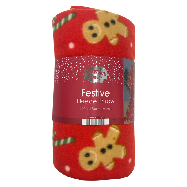 Festive Christmas Gingerbread Man Red Blanket Fleece Throw