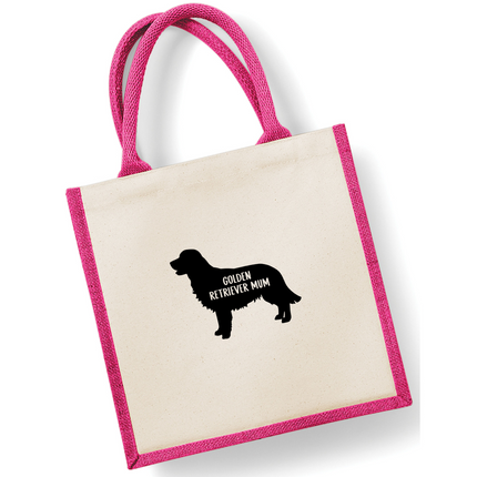Dog Mum Jute Bag with your Dog Breed on -  in Pink or Navy - choose your dog breed.
